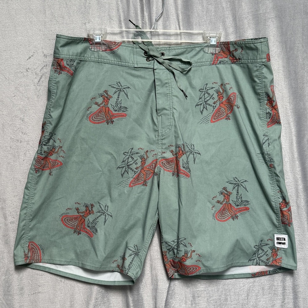 Brixton‎ Shorts Mens 38 Green Tropical Hula Surfer Print Swim Trunks Boardshorts